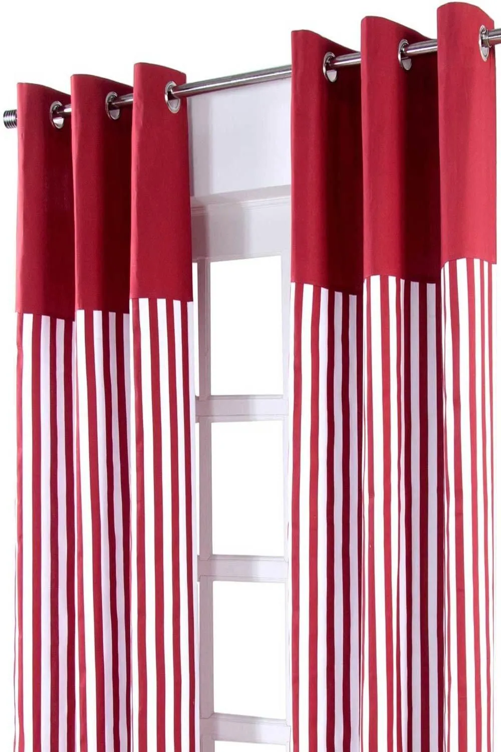 Homescapes Thick Red Stripe Ready Made Eyelet Curtain Pair 2