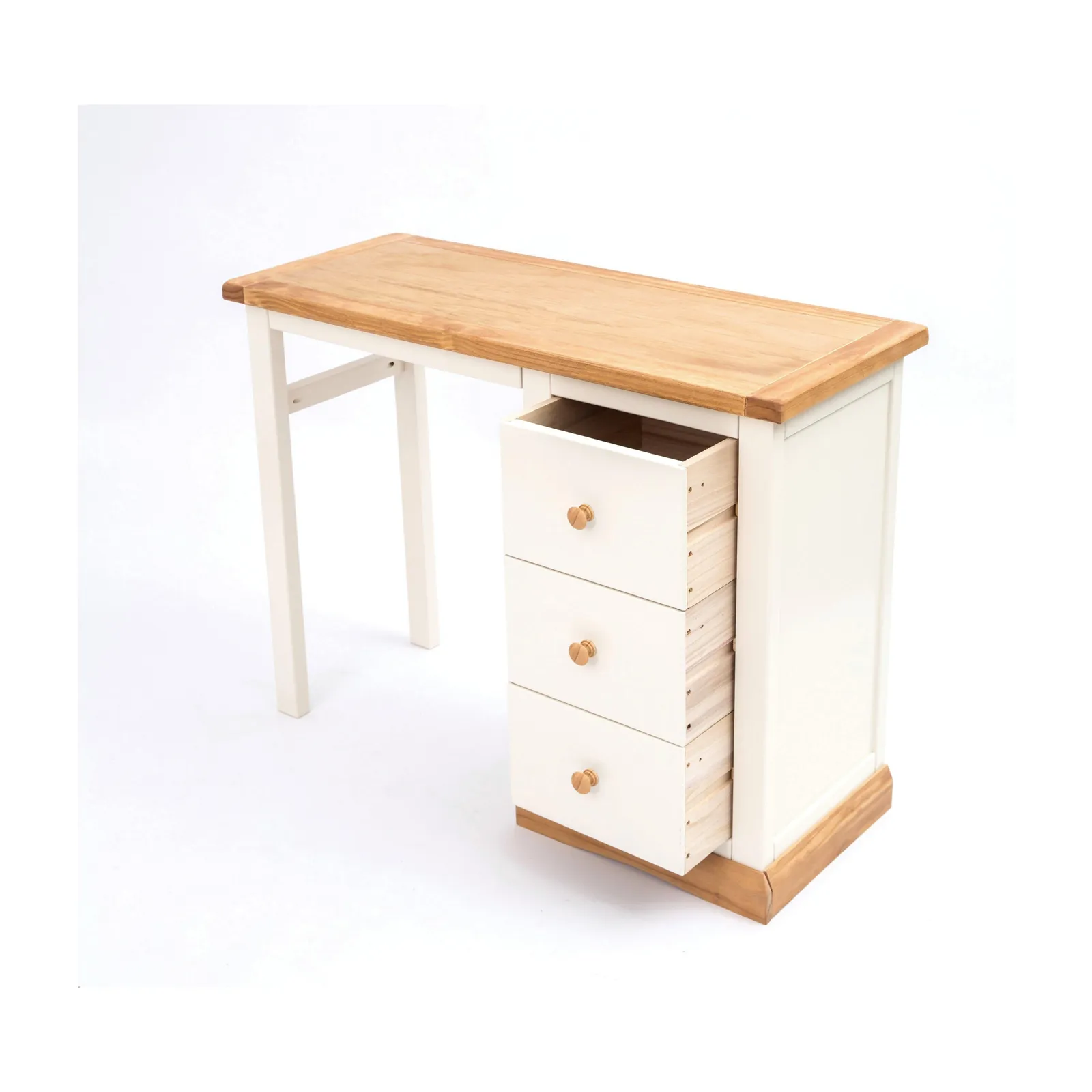 Cabinet Bits Trevi 3 Drawer Desk - Dressing Table Wood Knob in Off-White 4