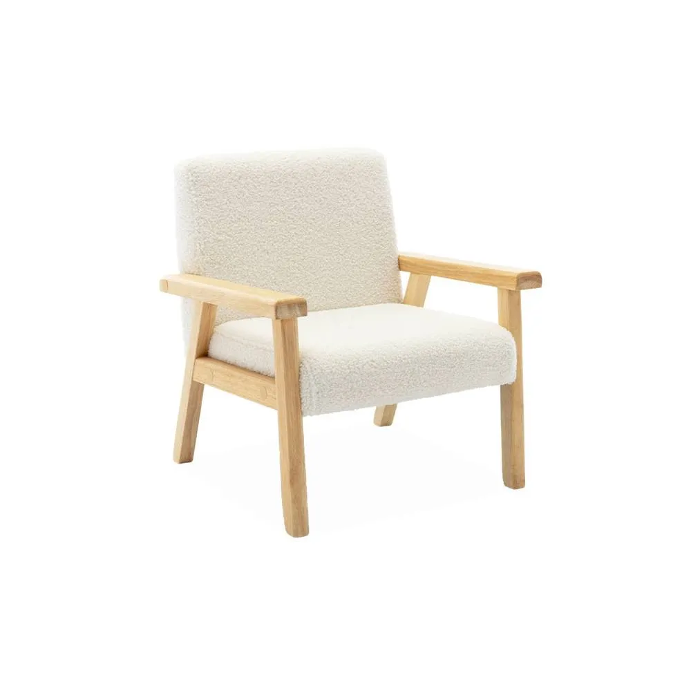 sweeek Children's scandi-style armchair in boucle fabric, rubberwood in White 2