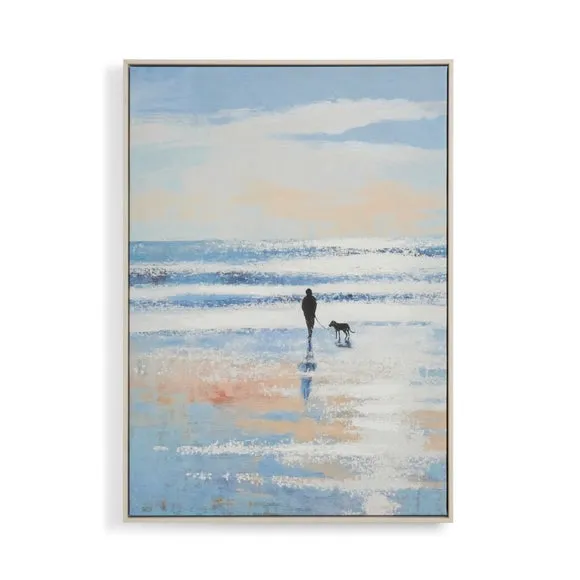 Man With His Dog Coastal Framed Canvas 3