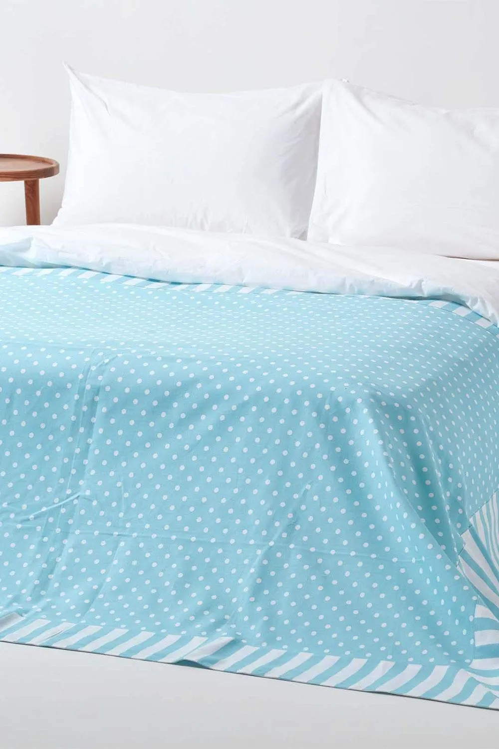 Homescapes Cotton Polka Dots & Stripes Sofa Throw in Blue