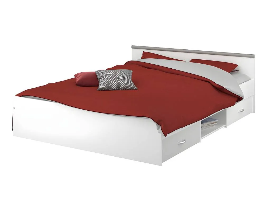 Vente-unique Bed With Storage 140 X 190 Cm - 2 Drawers & 1 Open Compartment in White 4