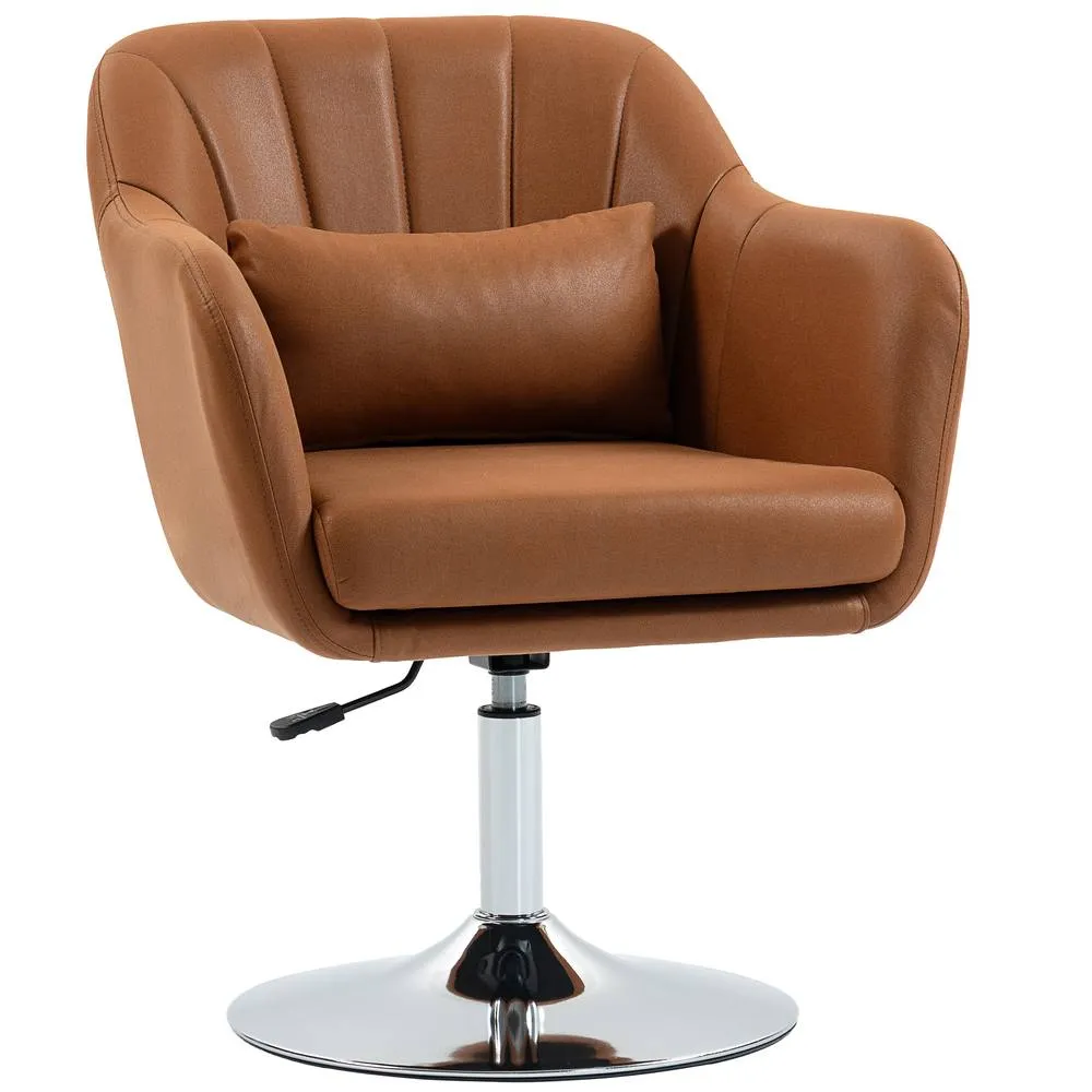 HOMCOM Stylish Retro Swivel Tub Chair Steel Frame Cushion Seat Dark Brown 2