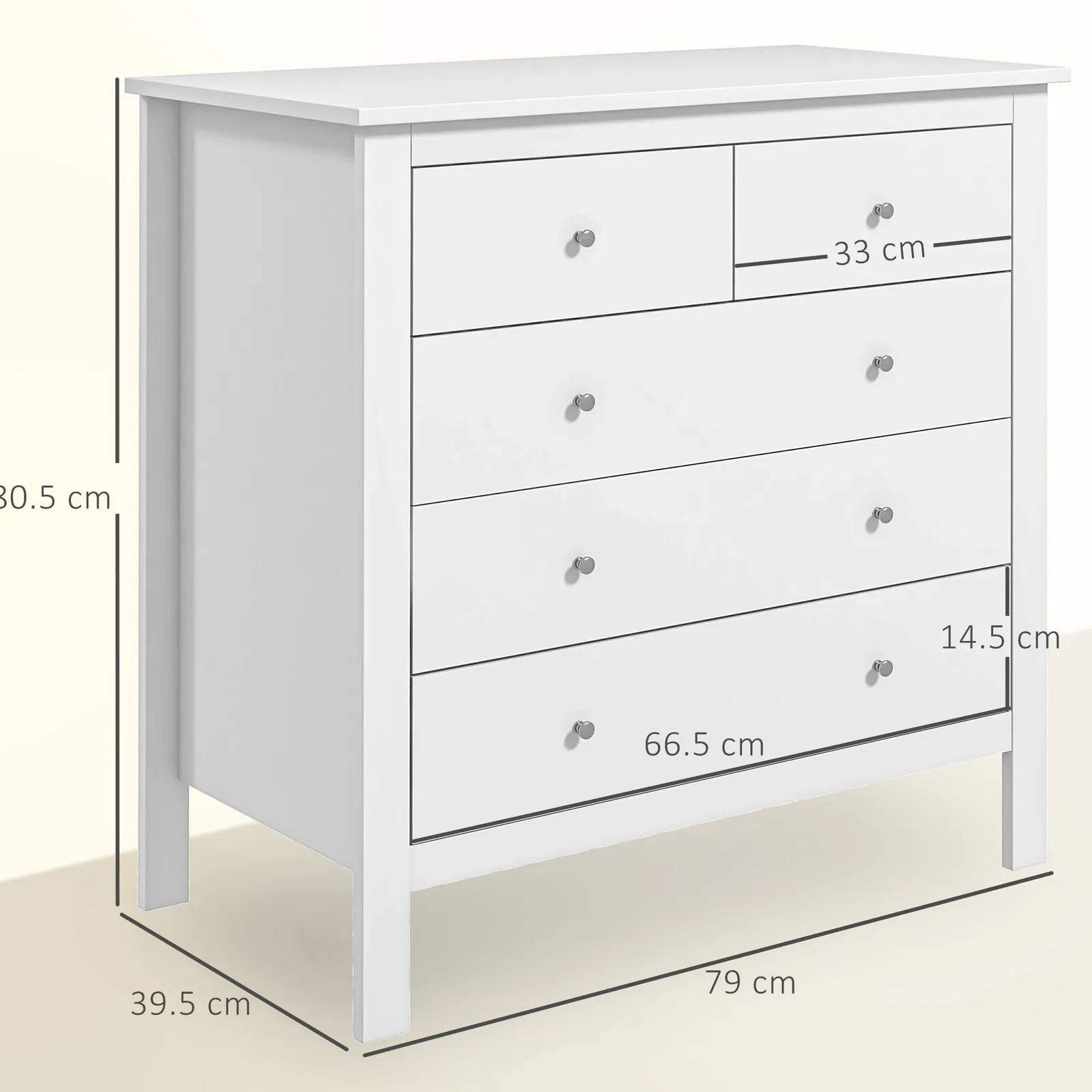 HOMCOM Chest of Drawers 5 Drawer Dresser for Bedroom Storage Cabinet in White 3