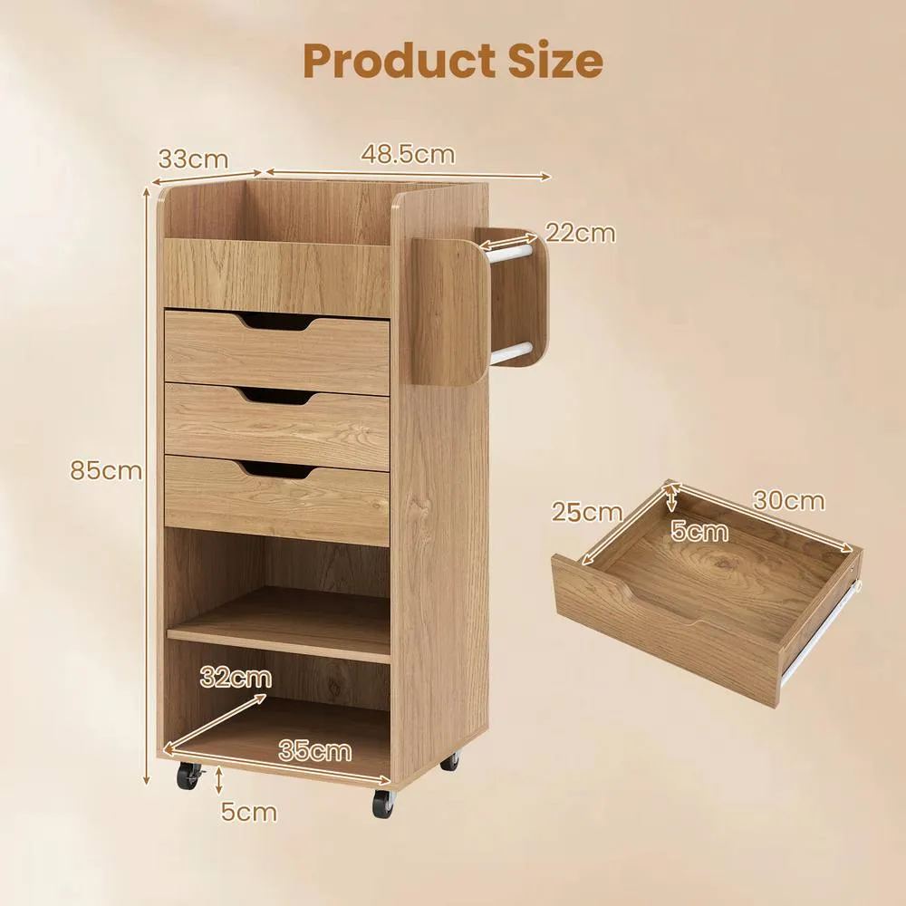 Costway Rolling Storage Cart Mobile Storage Cabinet with 3 Drawers in Natural 2