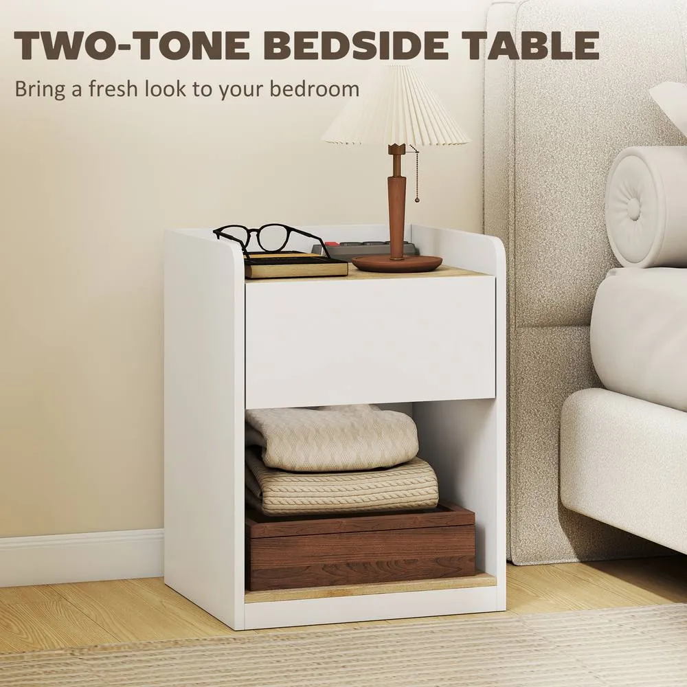 HOMCOM Bedside Table with Drawer & Shelf, White & Oak 6