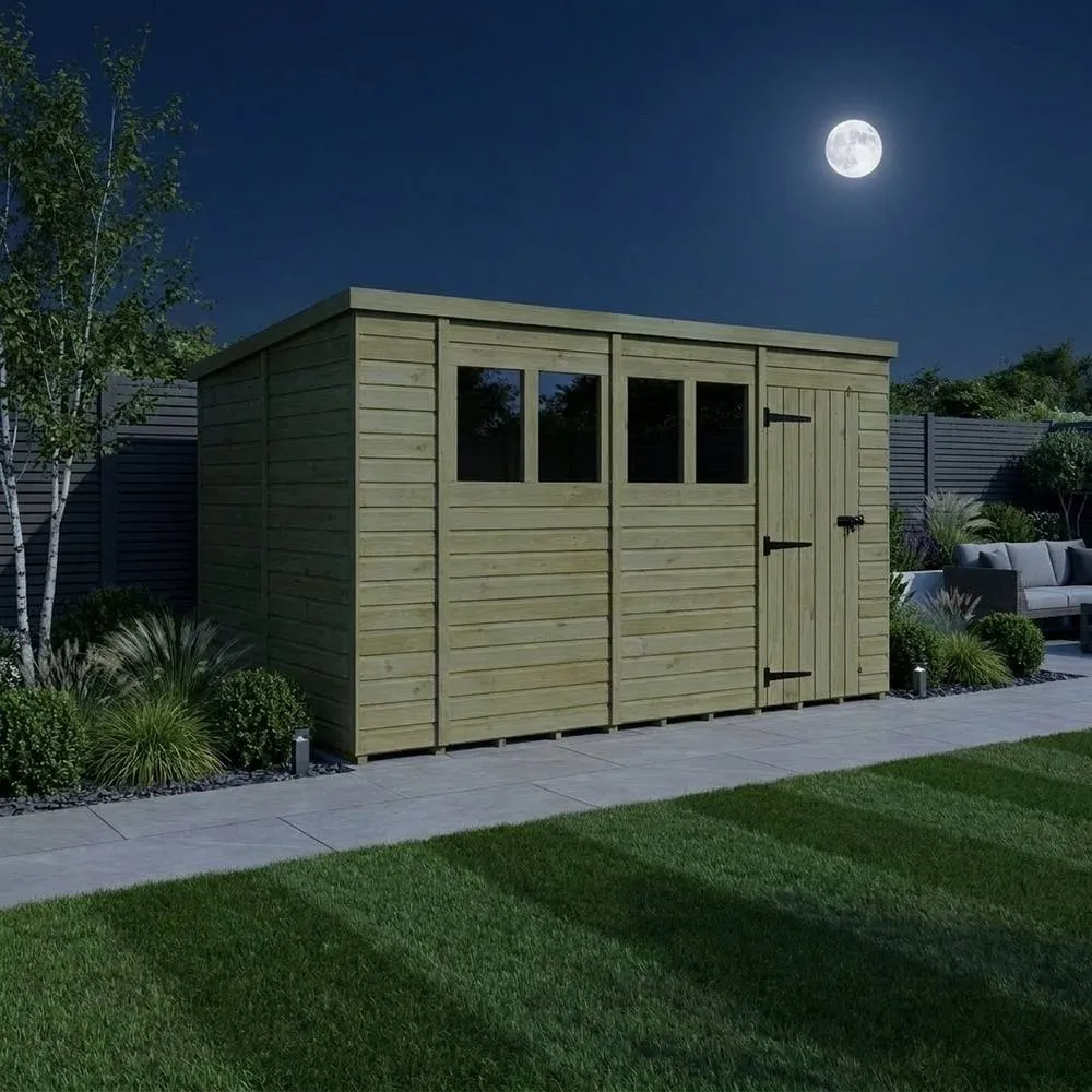Buttercup Farm 14ft x 9ft Pent Garden Shed Single Door With Windows - Timber in Brown 3