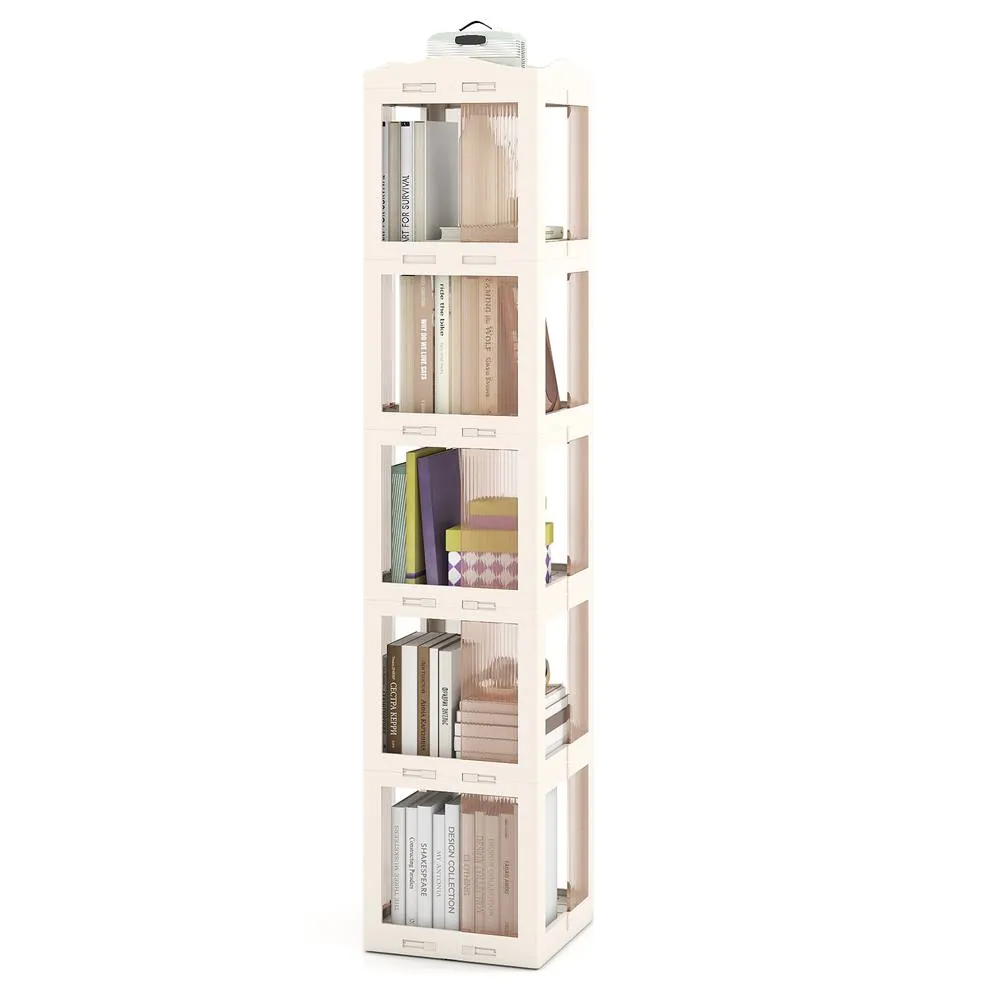 Costway Foldable Rotating Bookshelf 5-Tier Revolving Bookshelf Display Shelf in White 3