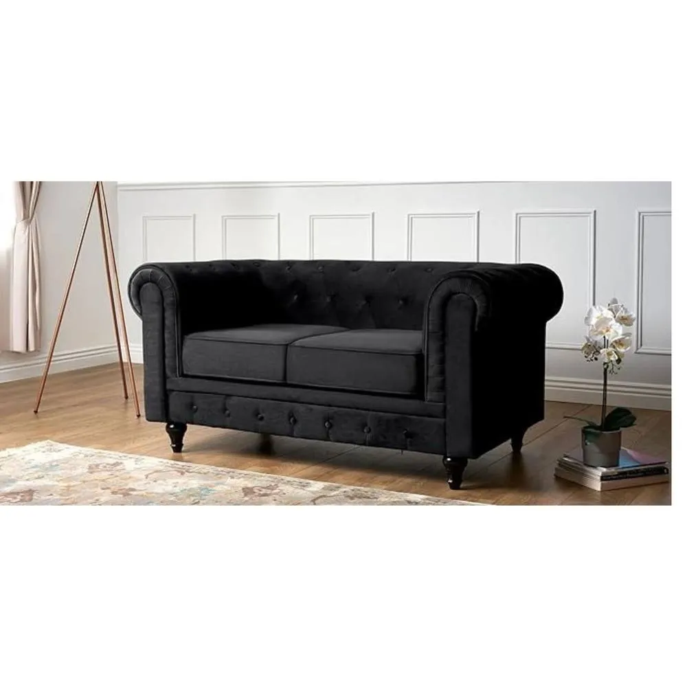 Bliss Furniture Velvet Chesterfield 2 Seater Sofa in Black