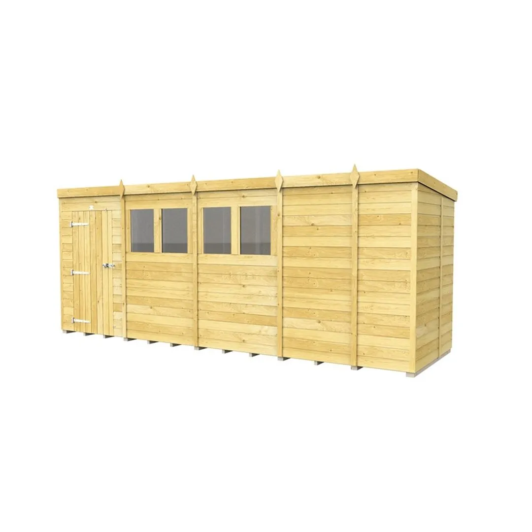 Buttercup Farm 17 x 5 Feet Pent Shed - Single Door W/ Windows - L147 x W492 x H201 cm in Brown
