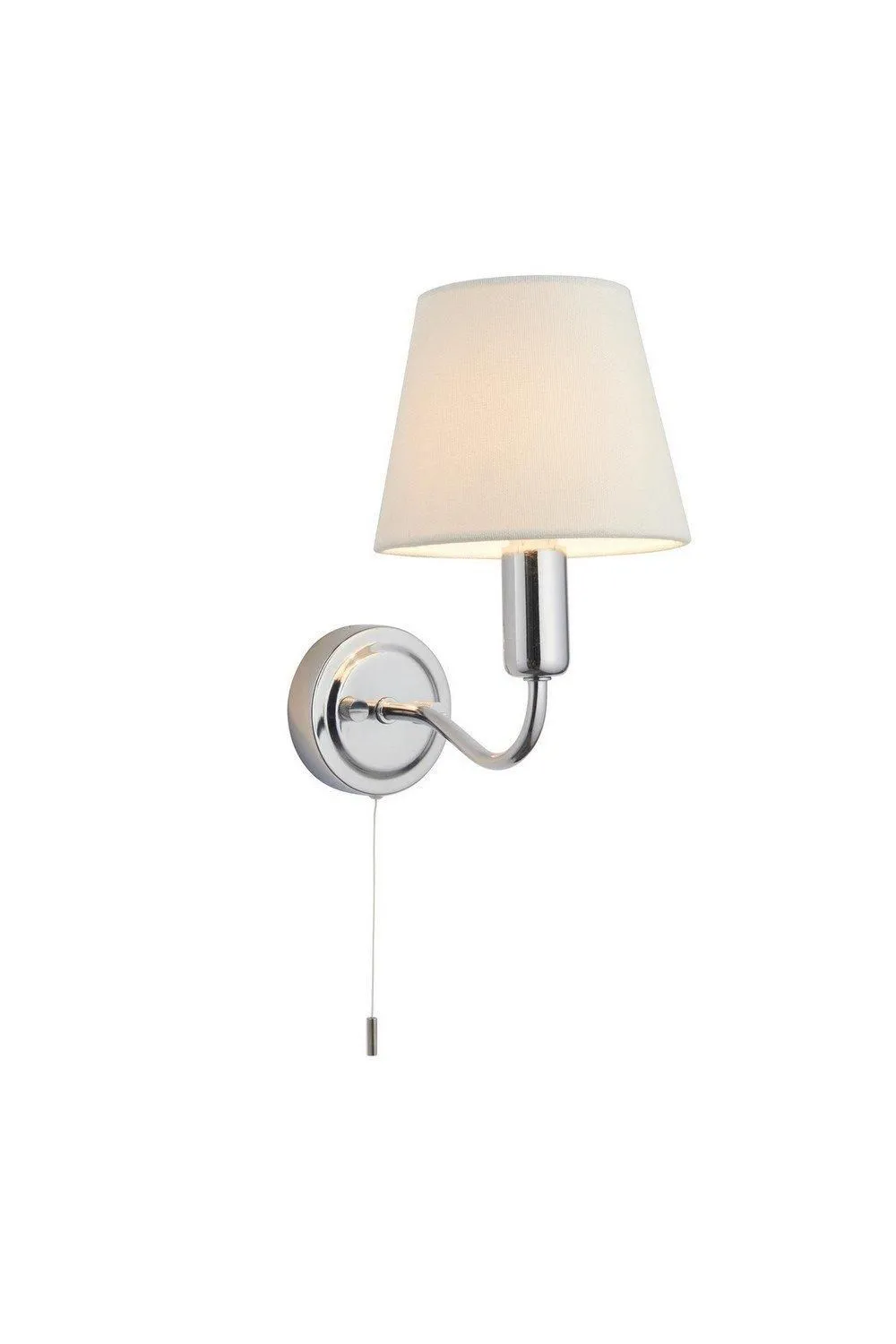 Netlighting Conway Classic Wall Lamp Chrome with Ivory Tapered Shade & Pull Cord Switch IP44 in Grey