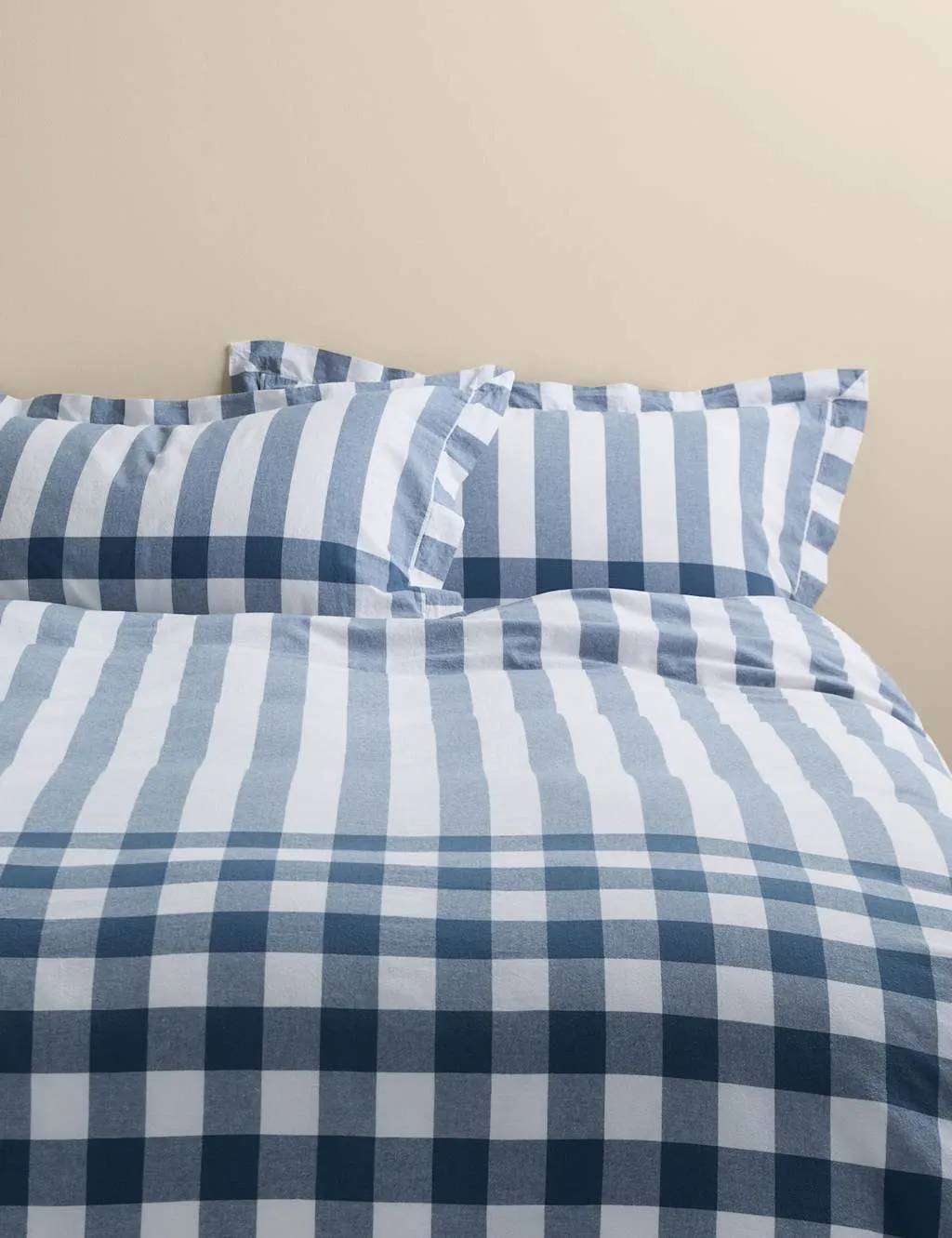 M&S Pure Cotton Striped Gingham Bedding Set Blue Mix