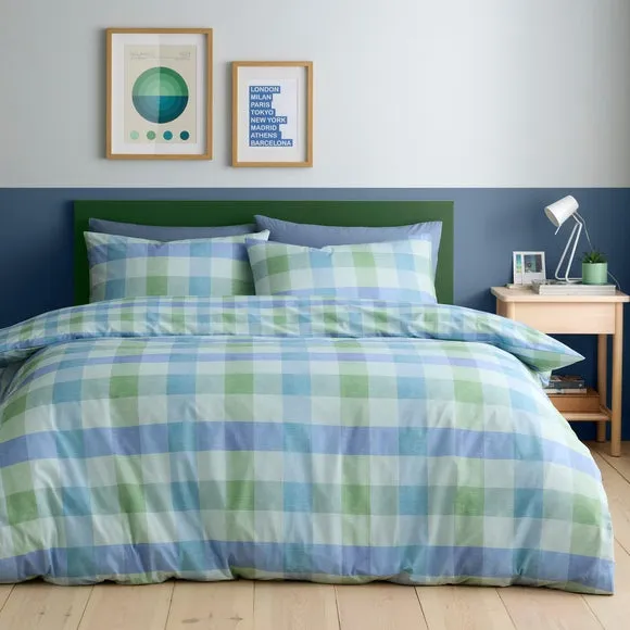 Fusion Block Check Polycotton Duvet Cover & Pillowcase Set 1