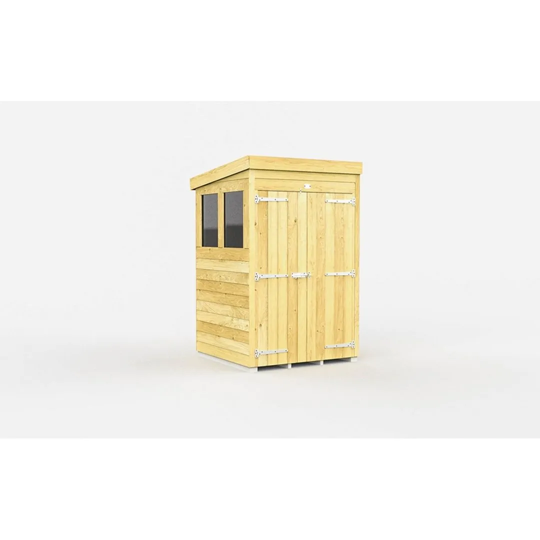 Buttercup Farm 4 x 4 Feet Pent Shed - Double Door W/ Windows - L118 x W127 x H201 cm in Brown