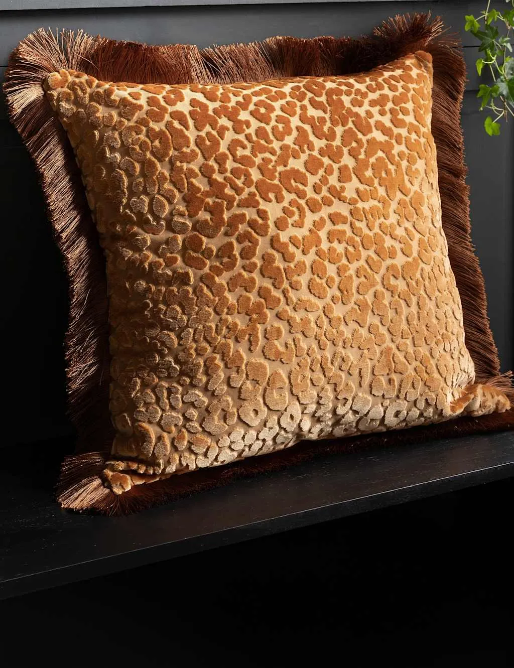 Rockett St George Leopard Love Velvet Cushion Brown