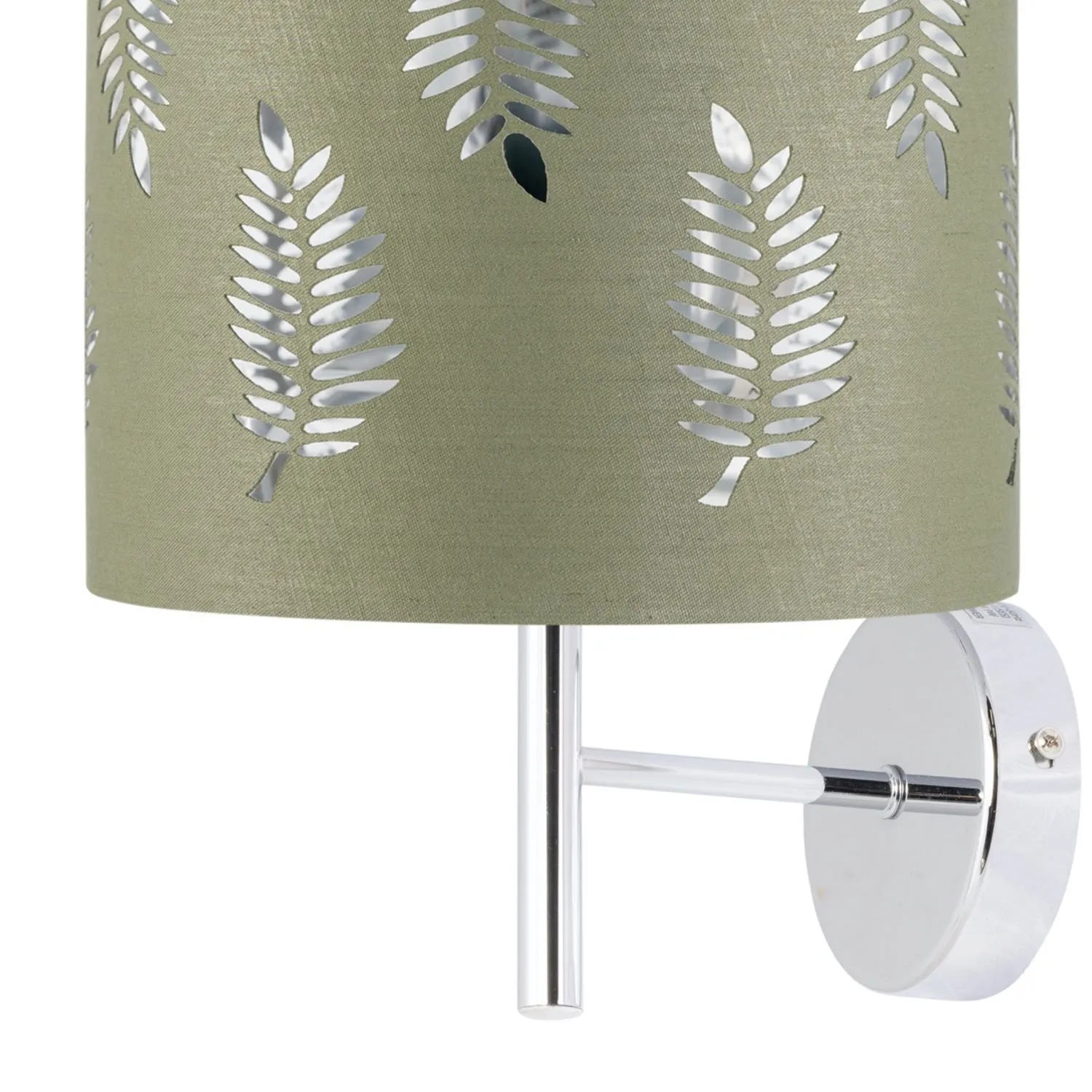 First Choice Lighting Brea - Chrome Wall Light with Sage Green Fern Shade in Silver 2