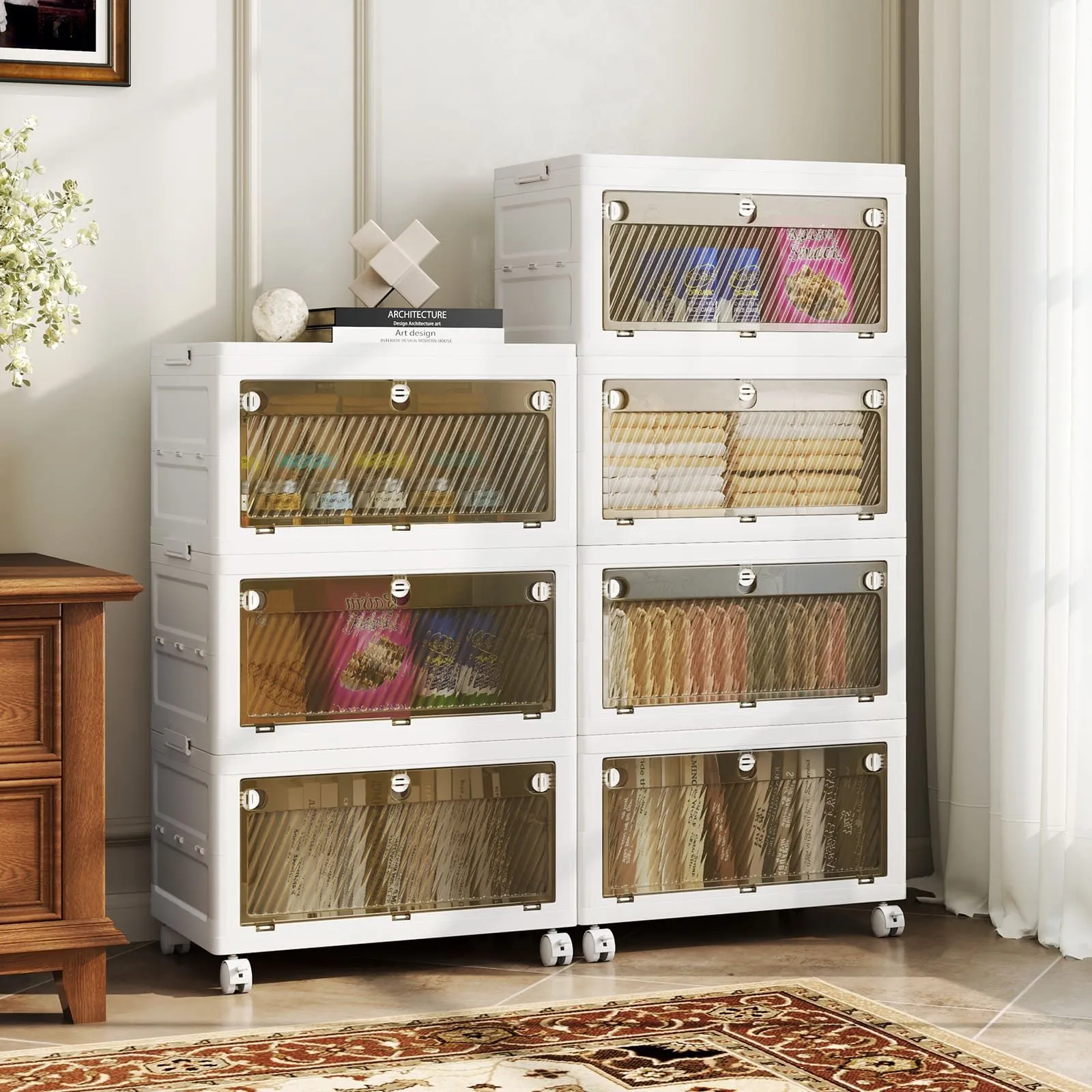 Costway 4-Tier Stackable Storage Bins Bedroom Collapsible Storage Boxes in White 2