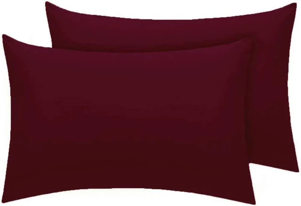 Homes-Linen Luxury Percale Polycotton Housewife Pillowcases 50x75cm Pack of 2 in Wine