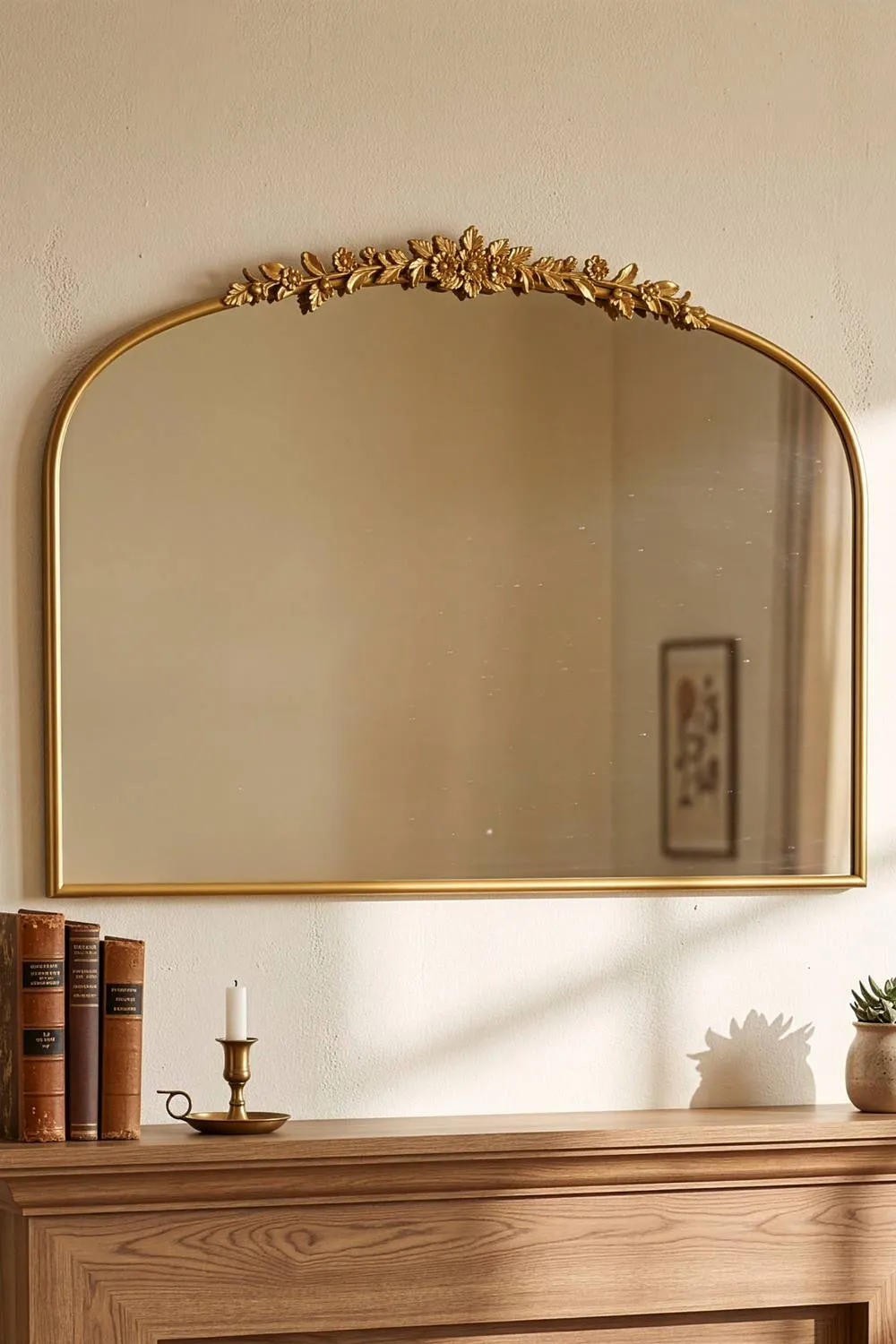 Dibor Gold Foliage Crest Overmantel Wall Mirror, 82cm x 61cm