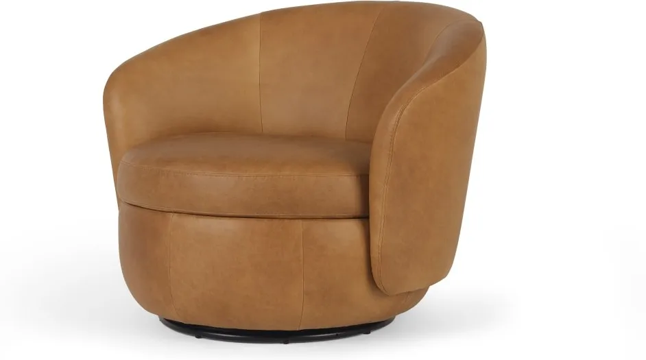 Delores Swivel Accent Chair, Pecan Brown Leather