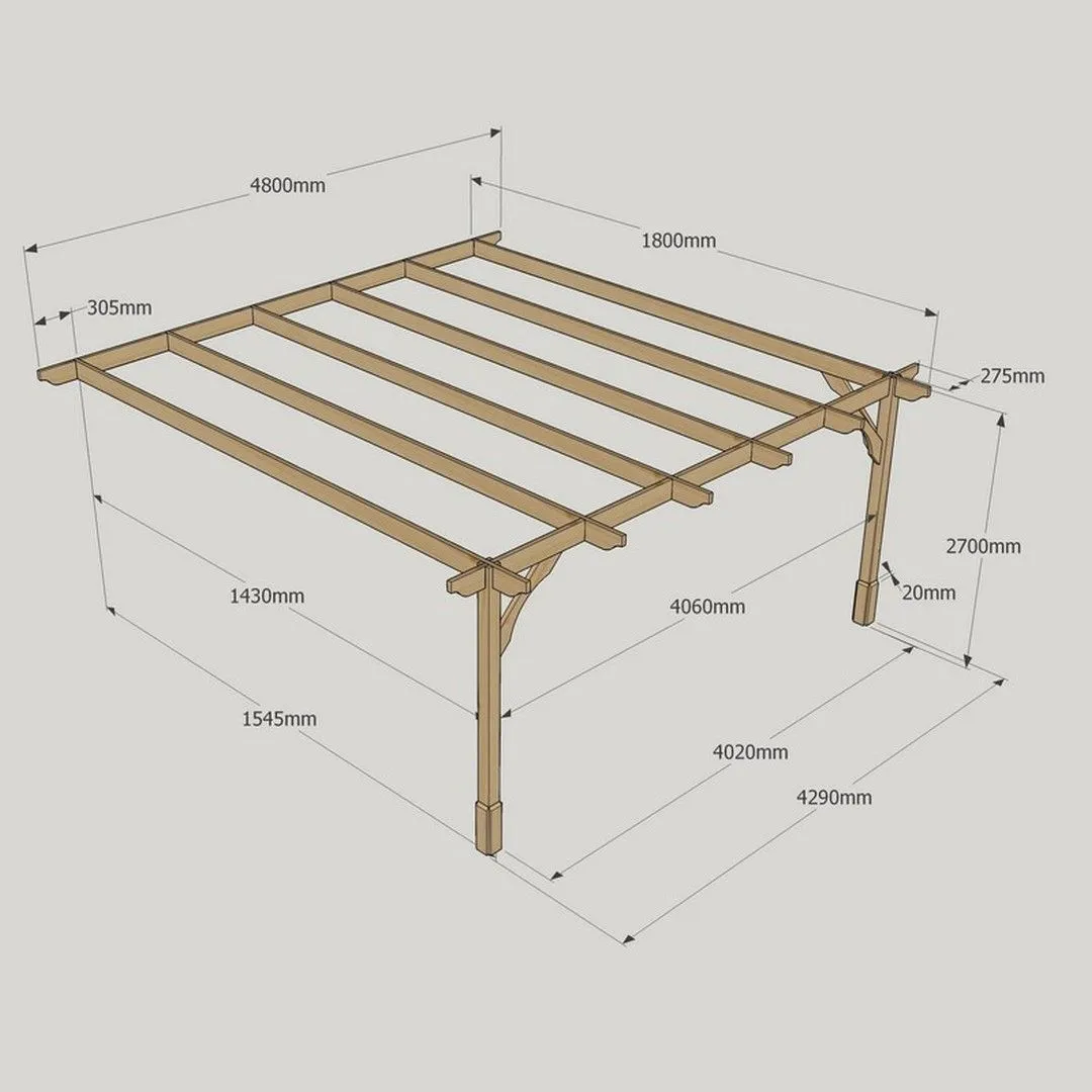 Rutland County Garden Furniture Ltd Wall Mounted Premium Pergola, Wood, L180 x W480 x H270 cm, Light Green in Brown 6