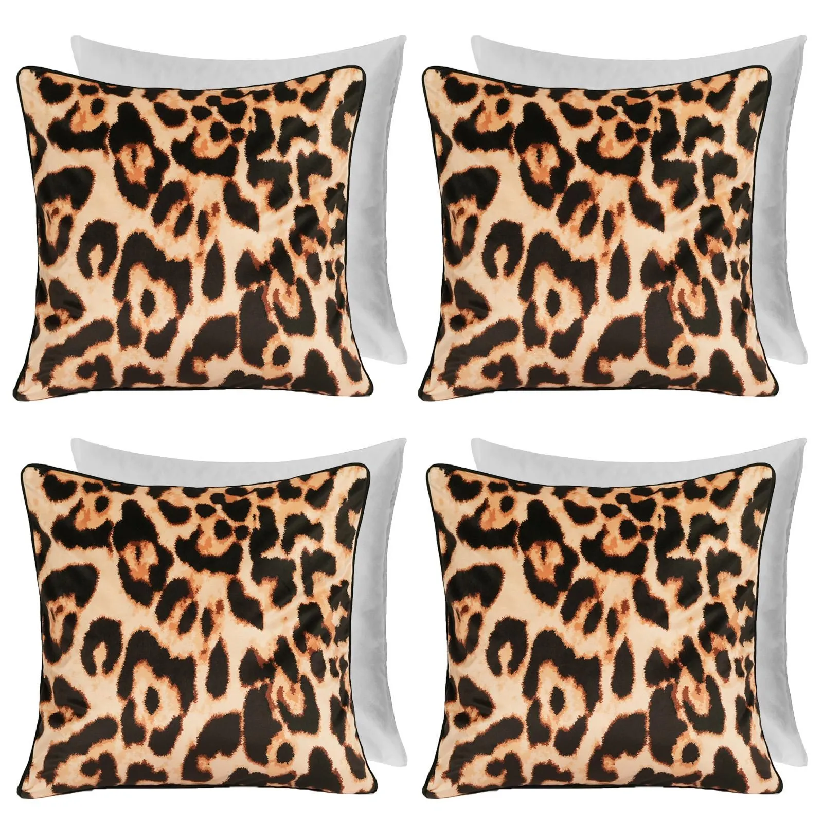OHS 4 Pack Leopard Matte Velvet Filled Cushion Covers in Natural