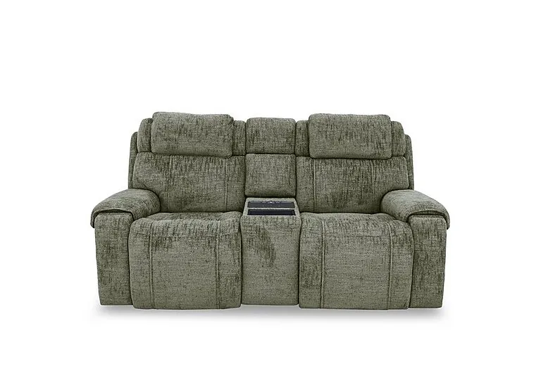 Hollywood Fabric 2 Seater Power Recliner Media Sofa with Power Headrests and Storage Arms - Olive Green