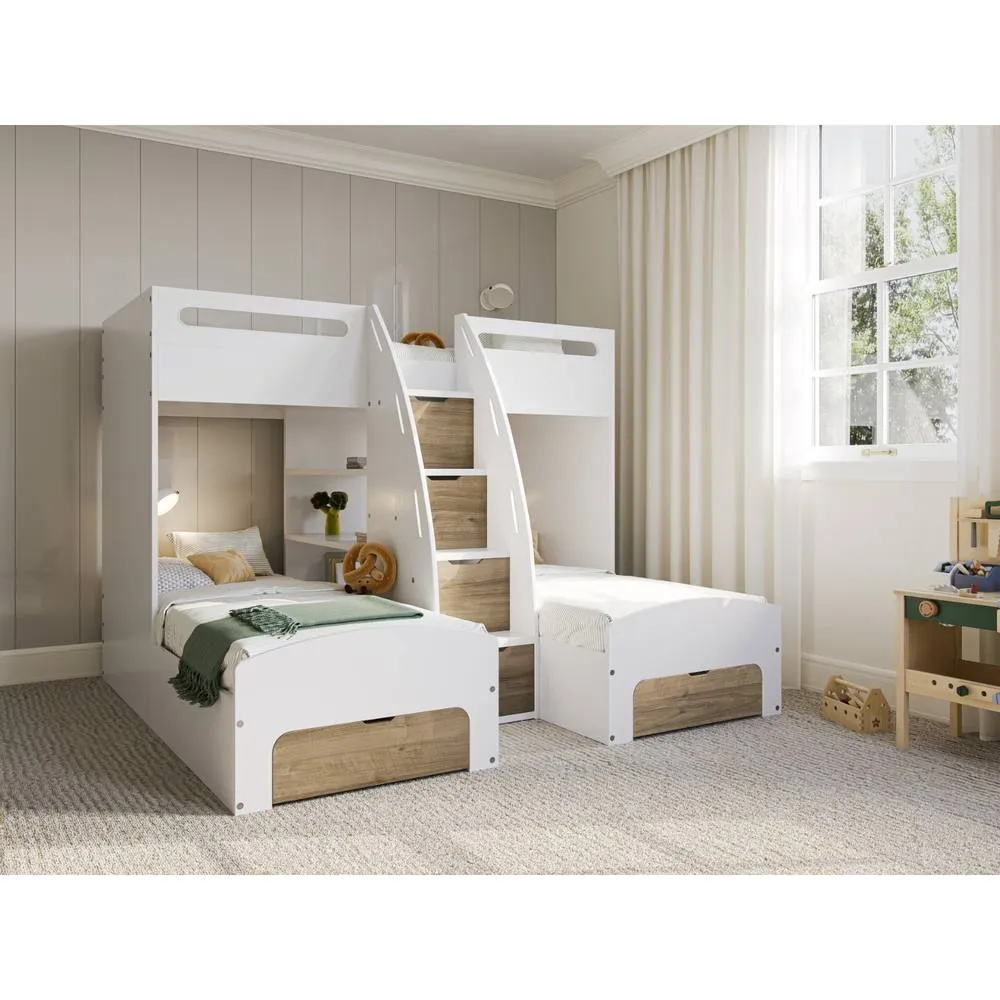 Flair Eddie Staircase Triple Bunk Bed with Storage in Brown 1