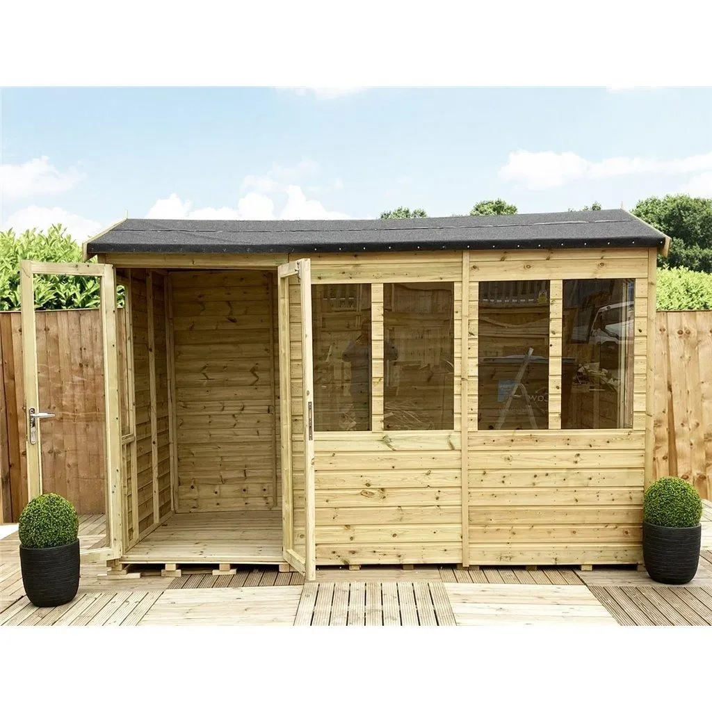 Marlborough 10 x 8 Reverse Pressure Treated Apex Summerhouse with Long Windows in Natural 6