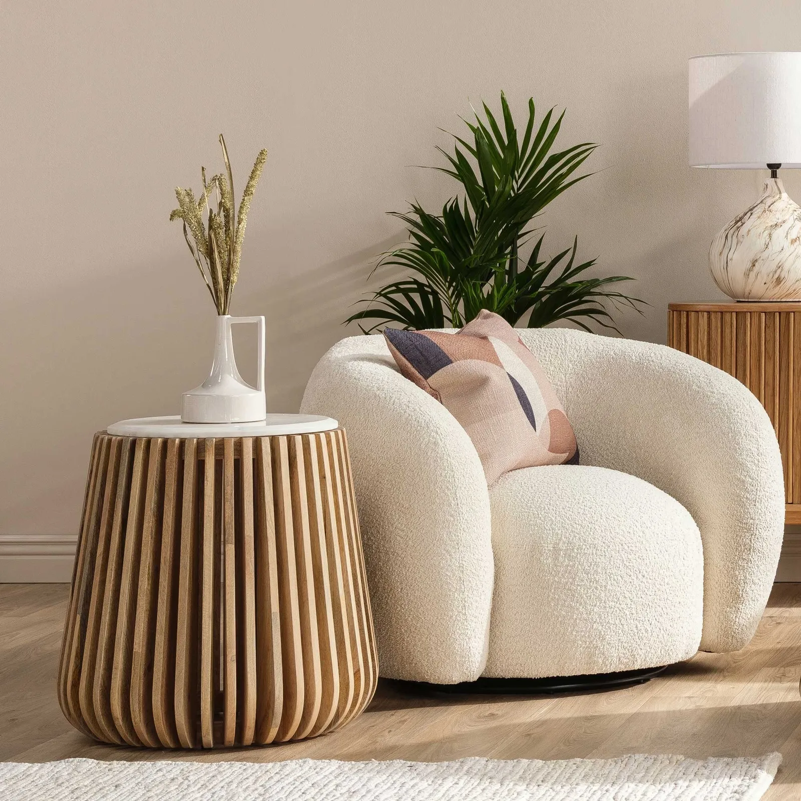 Ombra Side Table, Round, Neutral Marble | Barker & Stonehouse 2