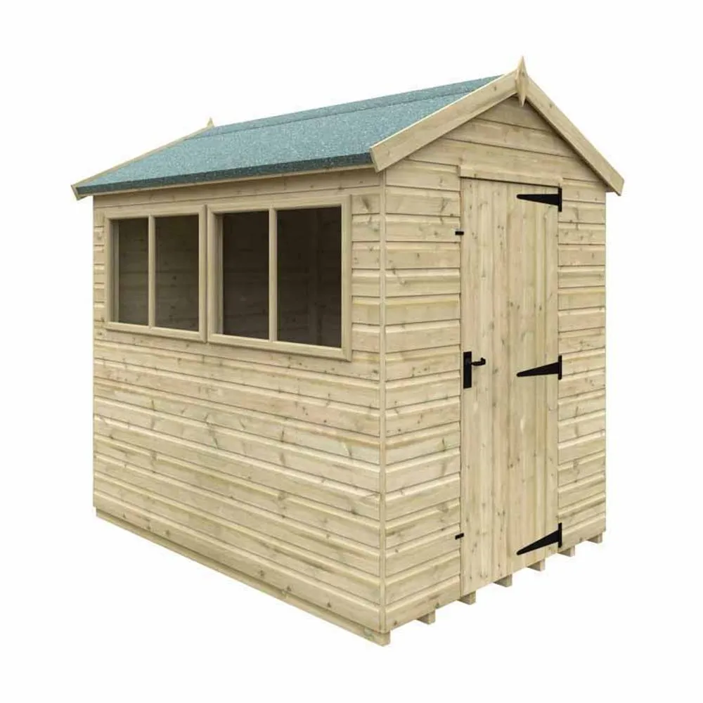 Buttercup Farm 8 x 6 Feet Apex Premier 16mm Shed - Solid Wood/Softwood/Pine in Green