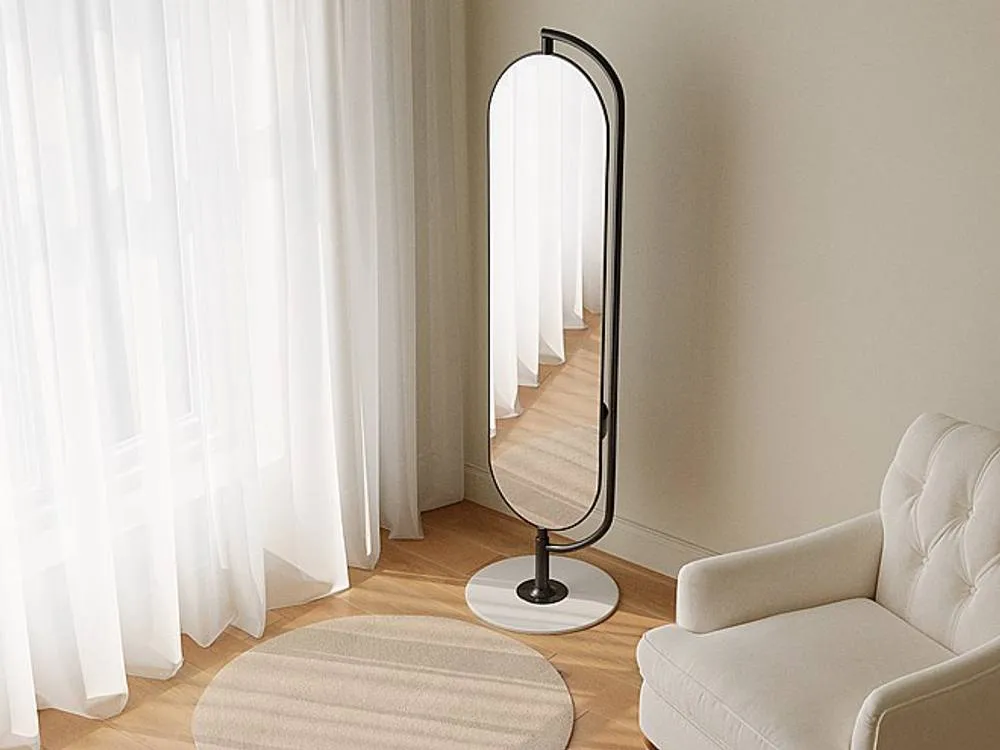 Vente-unique Freestanding Metal Mirror With Storage & Hooks - L44 X H169 Cm in Black