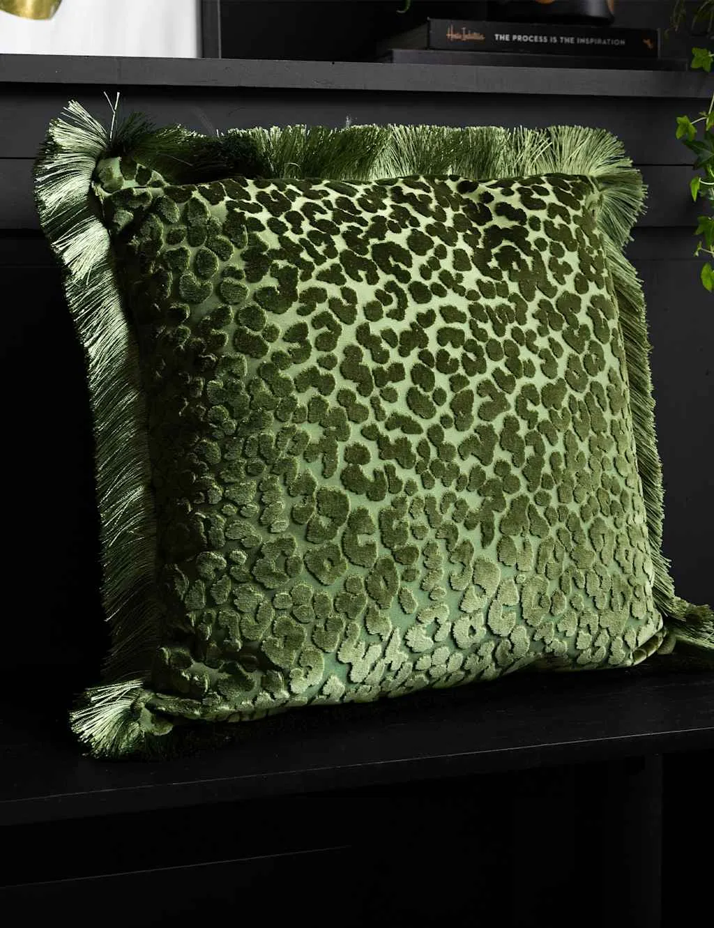 Rockett St George Leopard Love Velvet Cushion Green