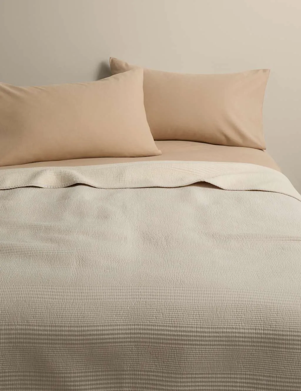 M&S Cotton Rich Ribbed Bedspread with Linen Linen