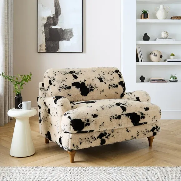 Beatrice II Cow Print Faux Fur Snuggle Chair