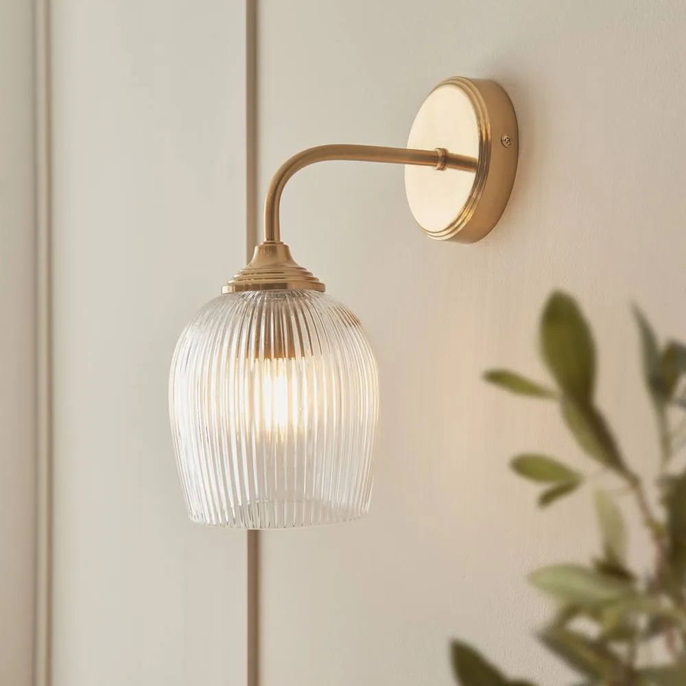 Netlighting Ashcroft Ribbed Dome Wall Lamp & Ribbed Glass E14 in Gold 4