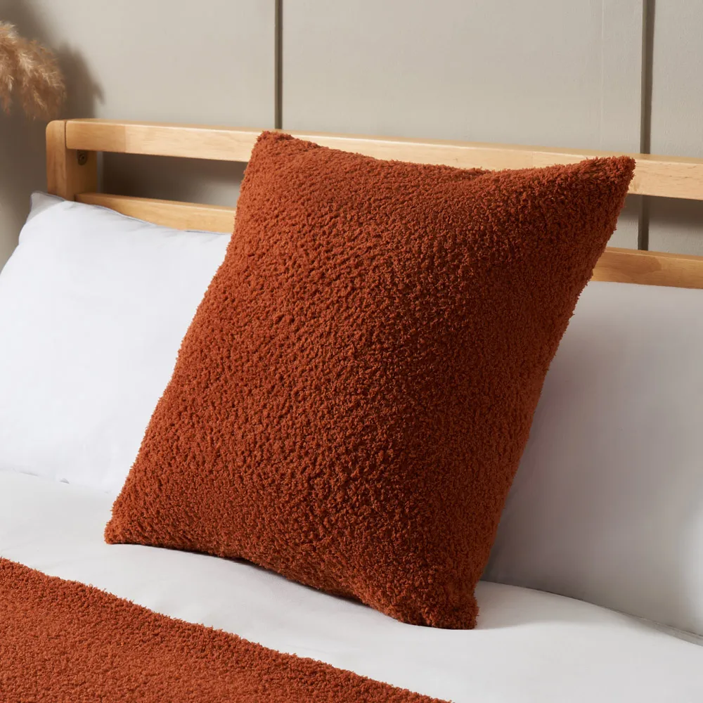 Really Soft Teddy Bear Fleece Cushion, Burnt Orange 1