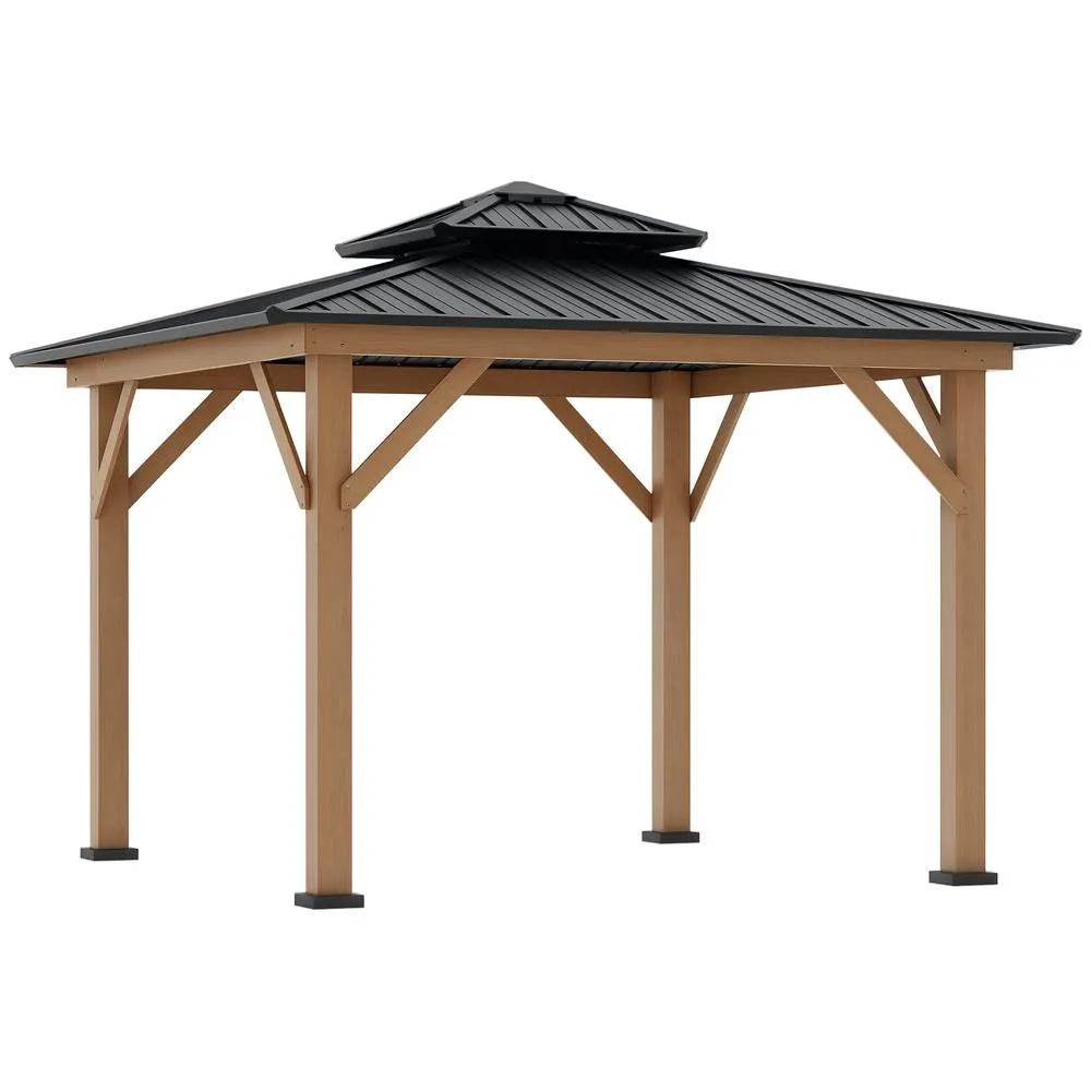 OUTSUNNY 3.5 x 3.5m Wood Frame Hardtop Gazebo w/ Double Vented Roof, Black 2