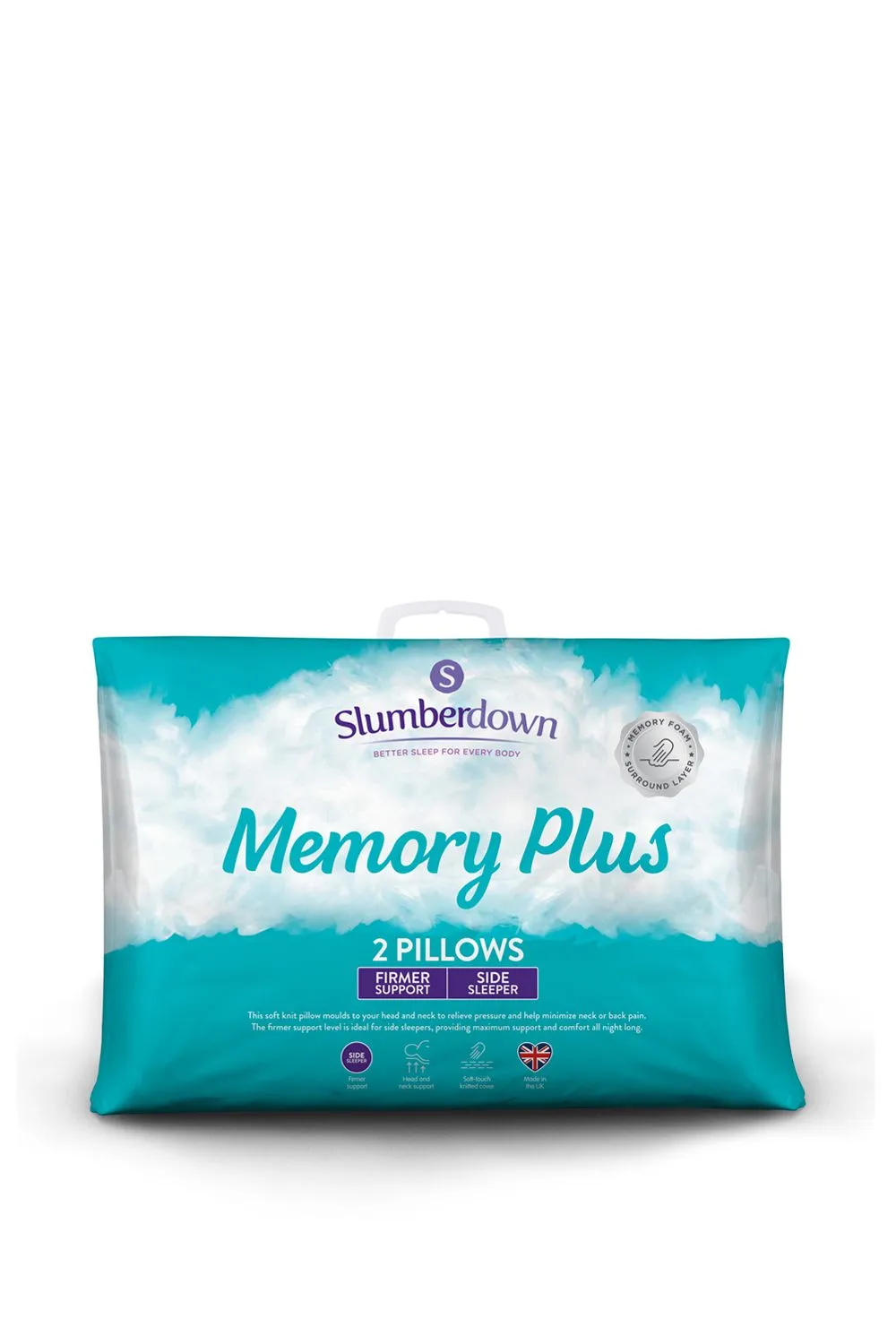 Slumberdown 2 Pack Memory Foam Plus Firm Support Pillows in White