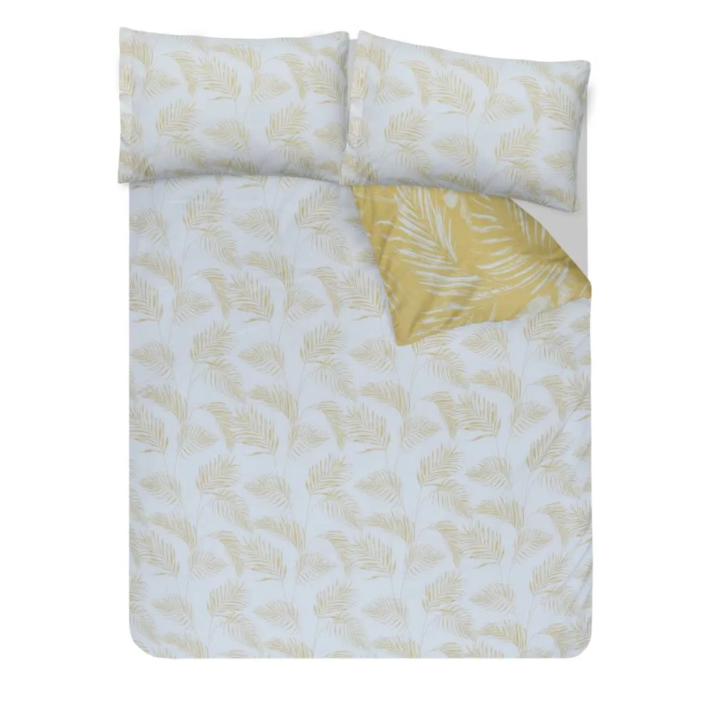 Smart Living Luxury Sketched Palm Leaf Reversible Duvet Cover With Pillowcases in Gold 4