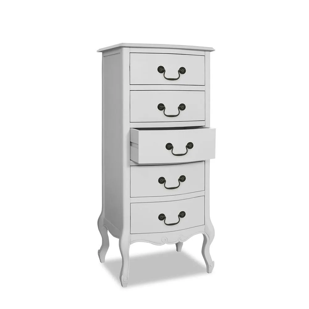 Statement Furniture Juliette Vintage Chic 5 Drawer Tallboy in White 4