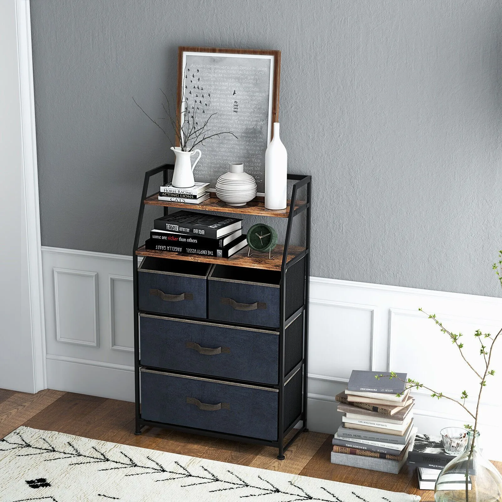 Costway Chest of Drawers Free Standing Floor Storage Dresser Large Bedroom Cabinet in Brown 4