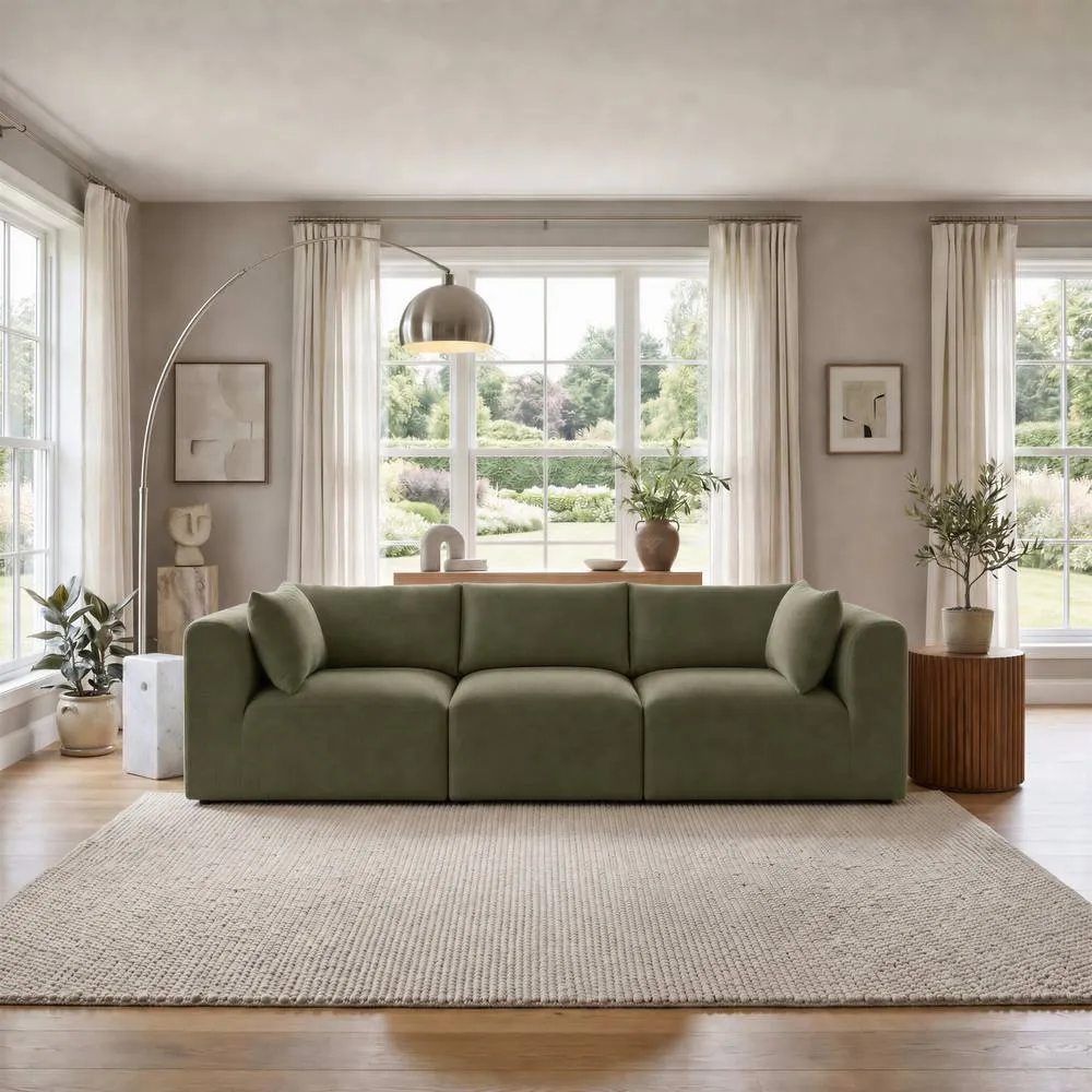 FurnitureboxUK Drift Boucle Fabric 3 Seater Modular Sofa in Green 1