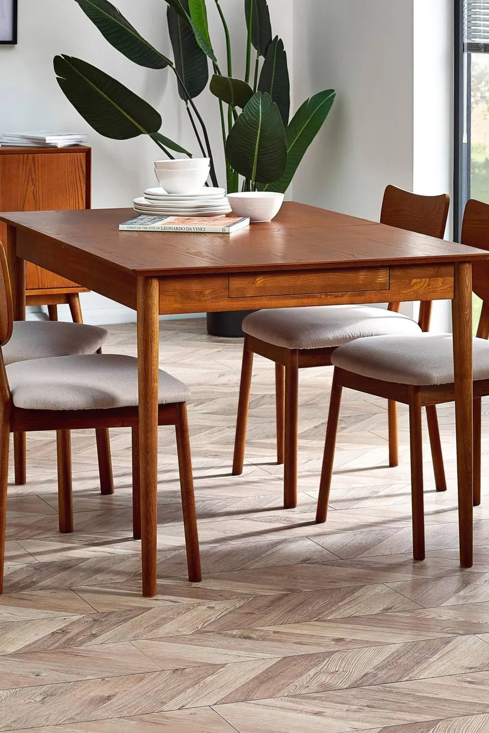 Julian Bowen Lowry Rectangular 4-6 Seater Dining Table with 2 Drawers in Brown