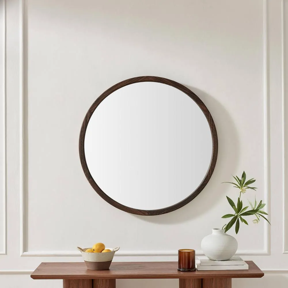 FurnitureboxUK Judith Walnut Wood Medium 80x80cm Round Wall Mirror 2