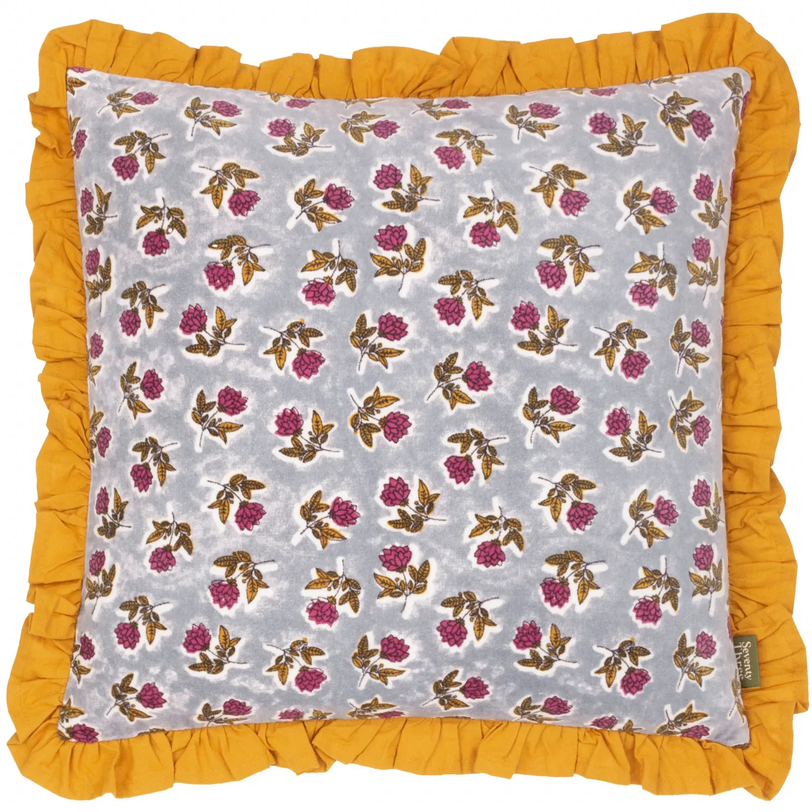 Paoletti Kemble Floral 100% Cotton Frilled Cushion in Mustard 2