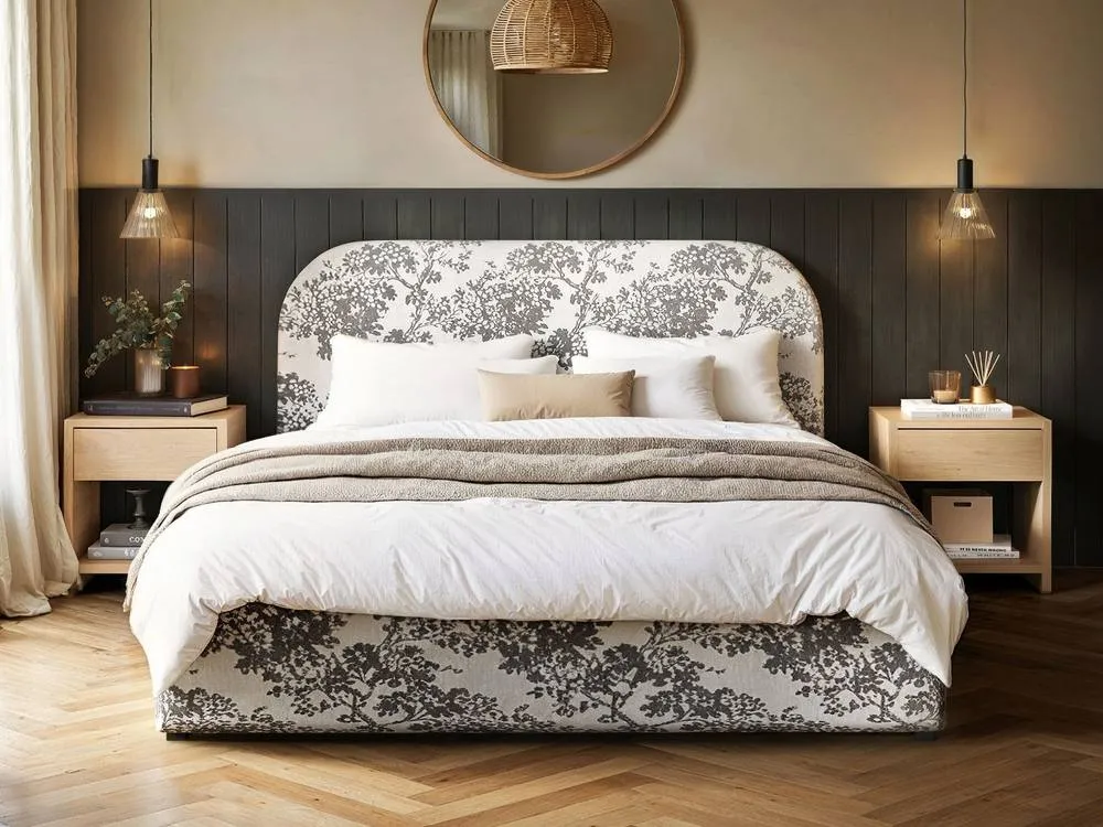 Flair Alba Tree Print Ottoman Bed Beige Chenille 3