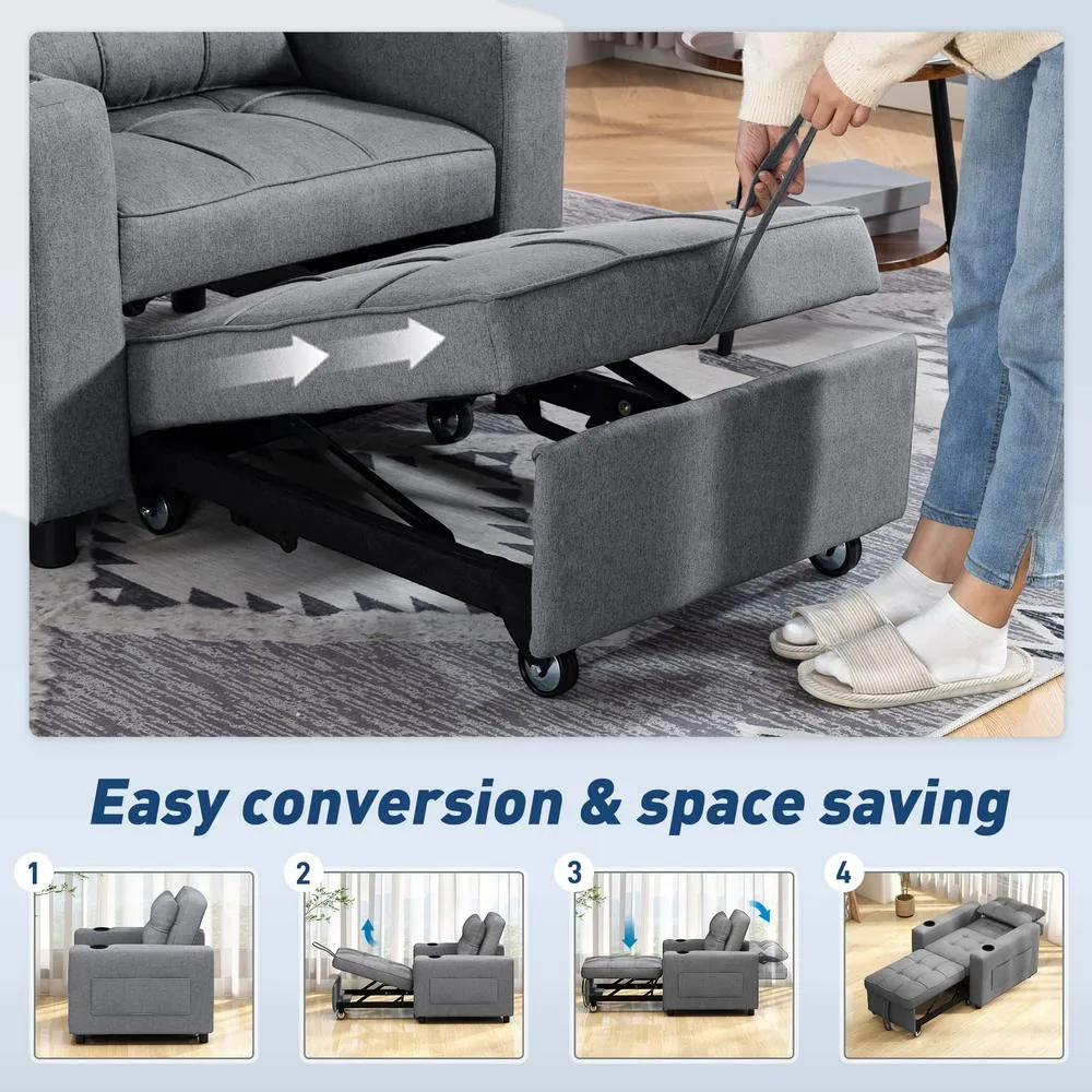 HOMCOM 3-in-1 Sofa Bed, Convertible Sleeper Chair with Adjustable Backrest in Dark Grey 4