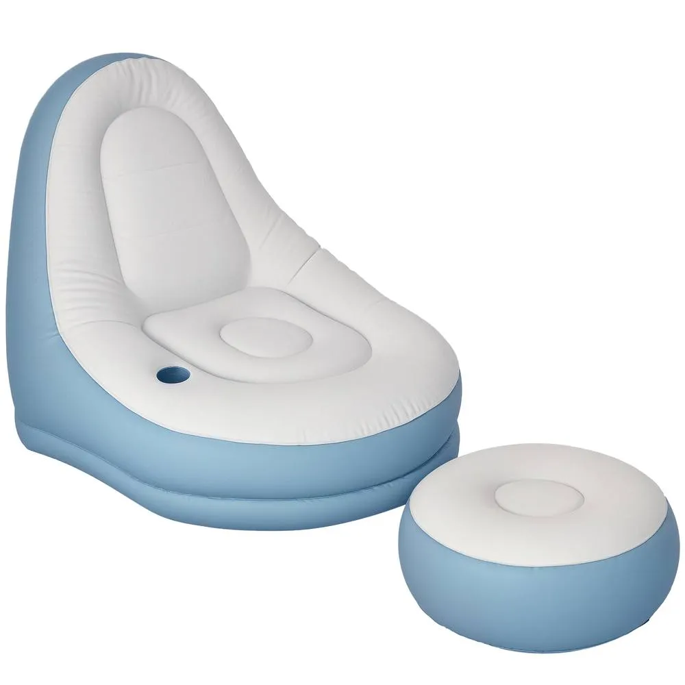 OUTSUNNY Inflatable Chair & Footstool for Gaming, Reading, Watching in White 2