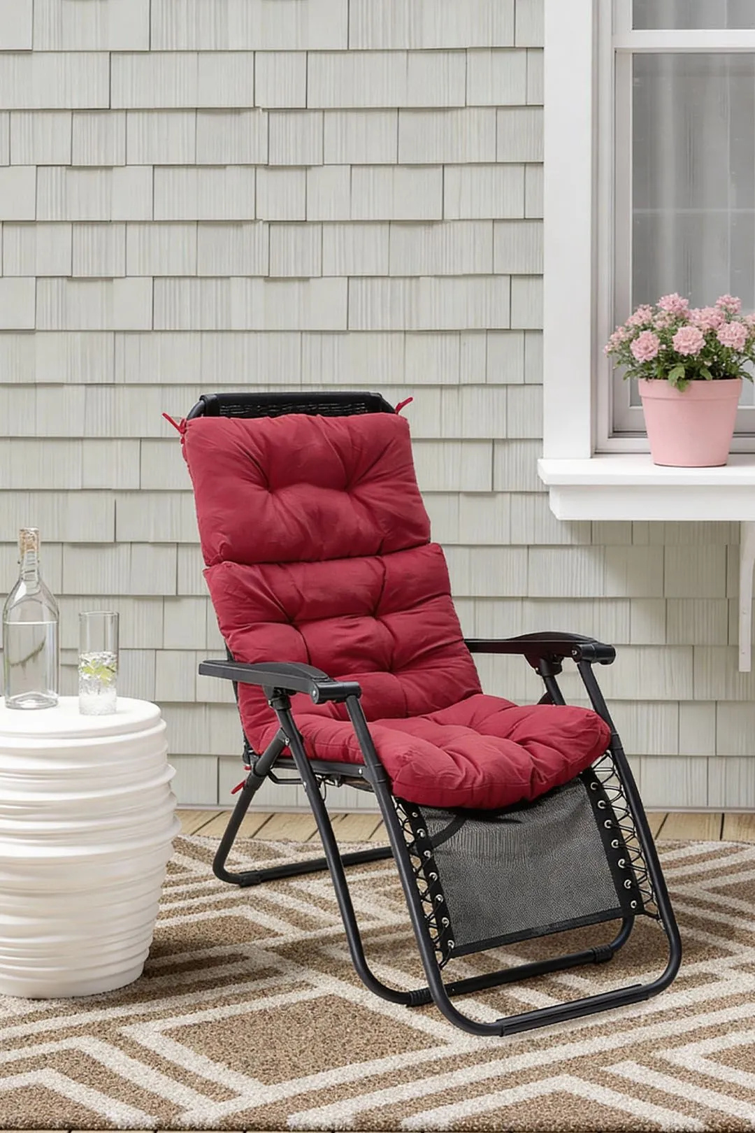 Living and Home 130cm W x 55cm D 3 Fold All-In-One Garden High-Back Recliner Cushion in Red